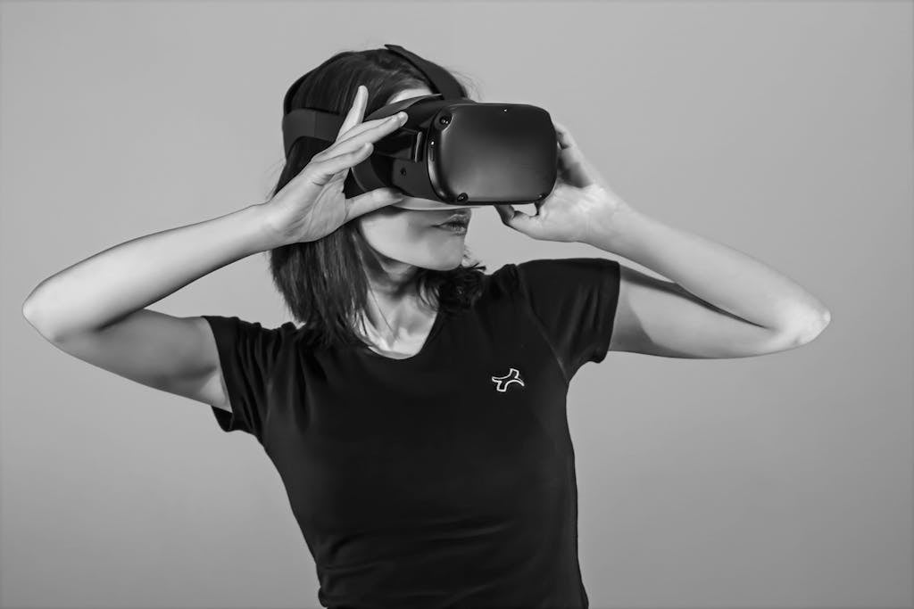 Virtual Reality Technology a Close up of a Young girl with Oculus Meta Quest VR Headset